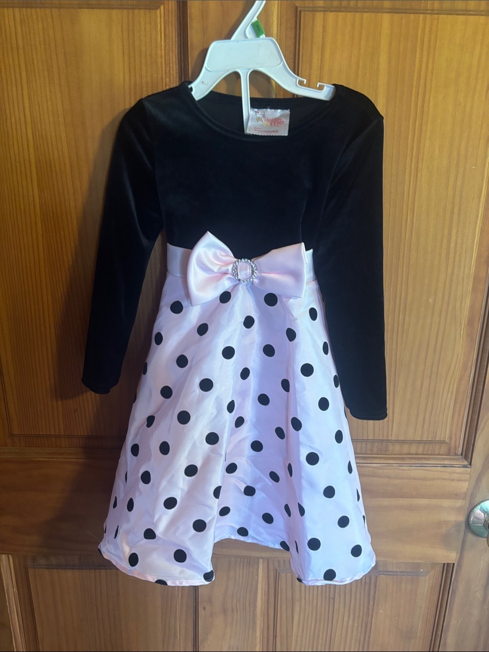Youngland Black and Pink Polka Dot Bow Dress